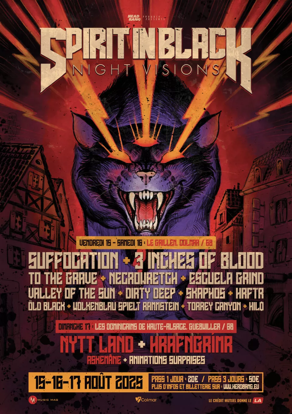 Affiche du festival Spirit in Black: Night Visions les 15-16-17 août 2025 en Alsace