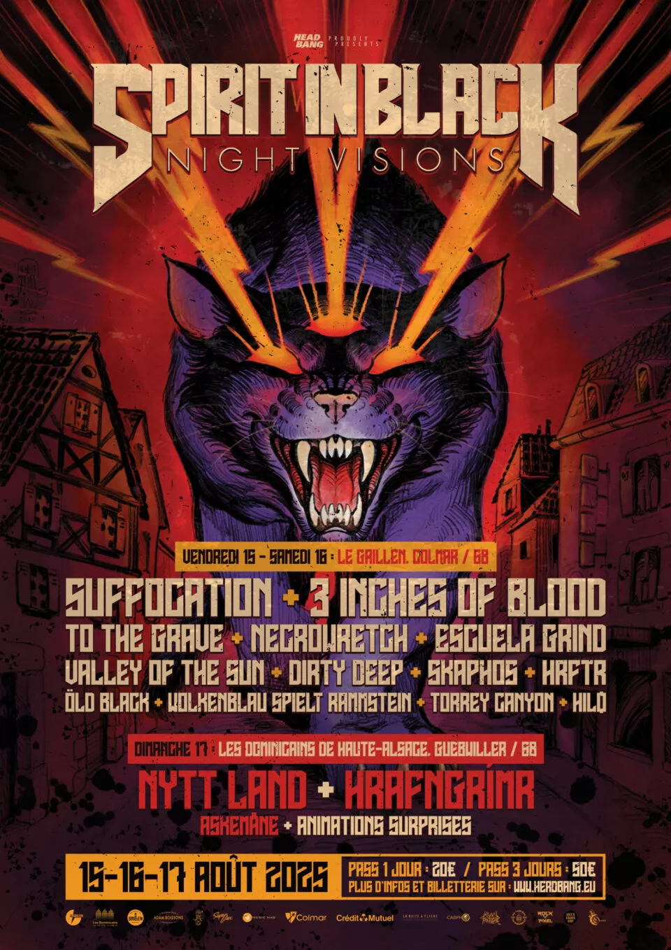 Affiche du festival metal SPIRIT IN BLACK les 15 16 17 août 2025 en Alsace