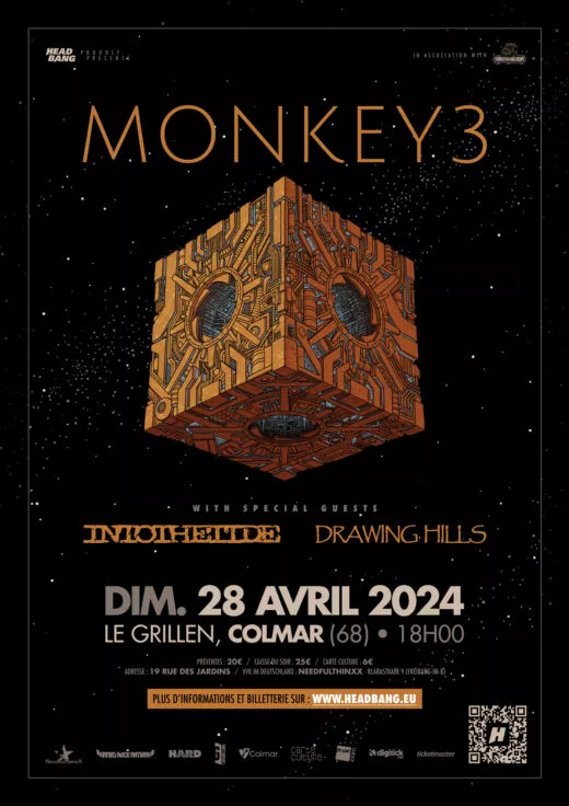 Affiche du concert de Monkey3 au Grillen de Colmar le 28 avril 2024